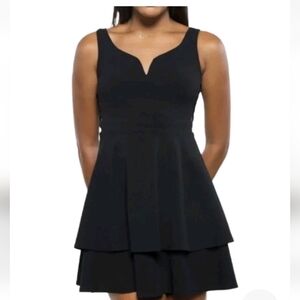 NWT/ NWT B. Darlin Sz 14W Juniors Fit Flare Black Lace Up Tier Dress Party Form